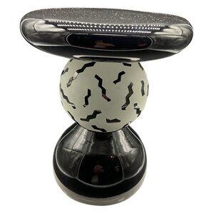 Black & White Art Glass Candle Holder Pedestal Etched By Steven Correia 1992